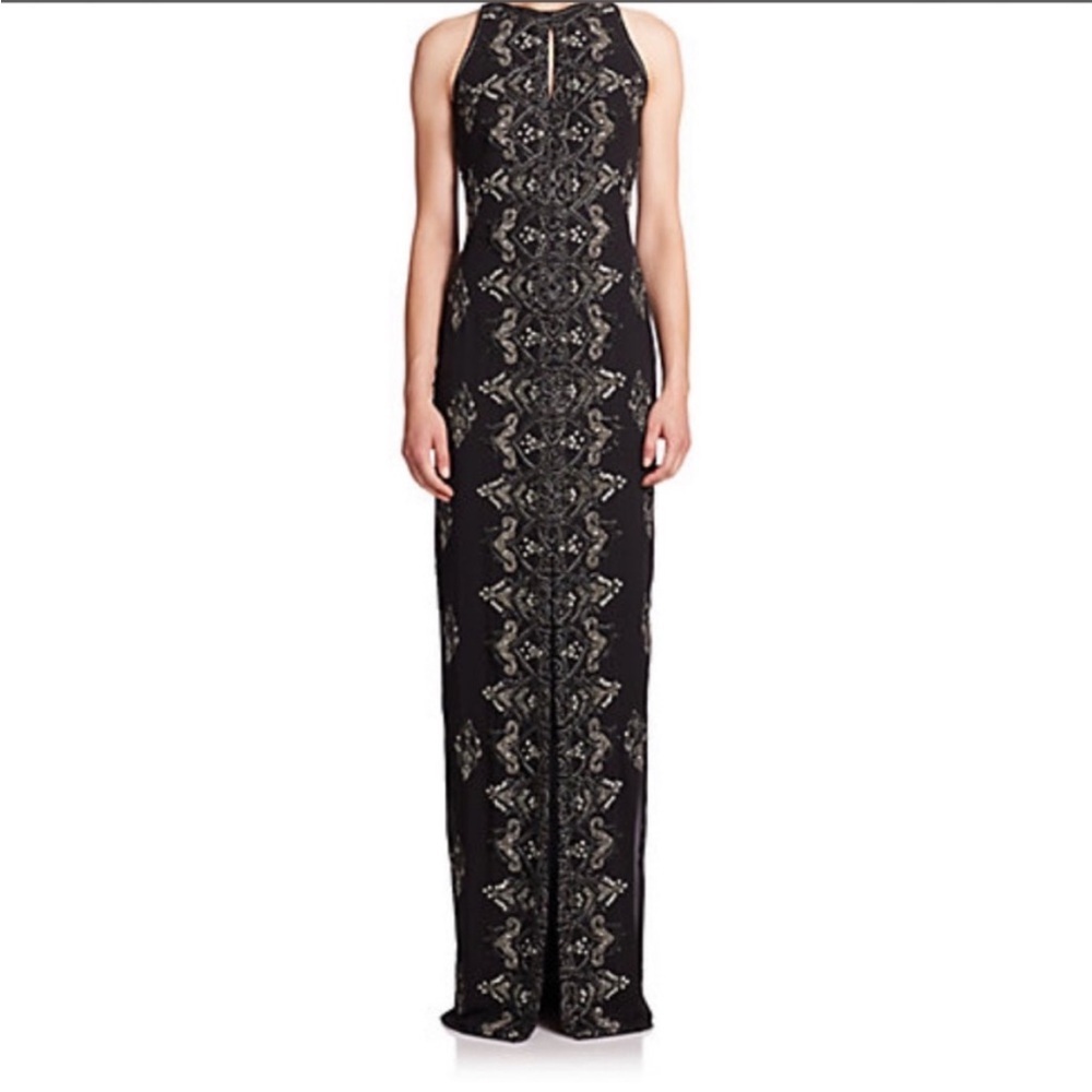 Badgley Mischka Embellished Keyhole Gown Beaded Black Sleeveless Elegant Sz 16
